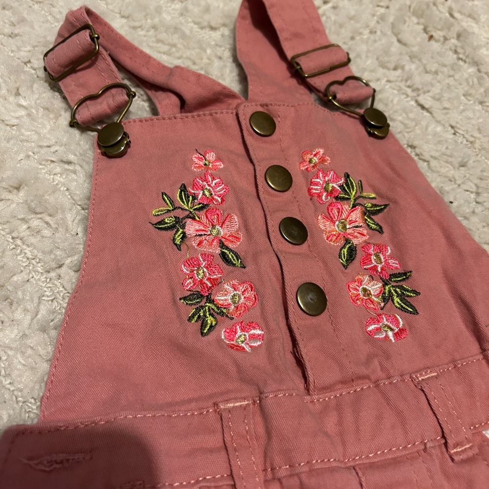 Embroidered Pink Kids Overalls
